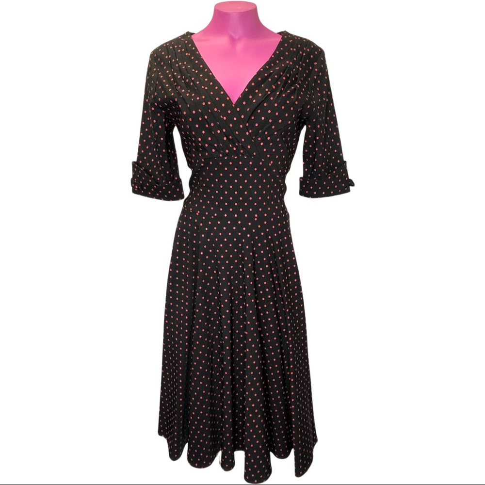 Unique Vintage Black and Red Polka Dot Delores Dress